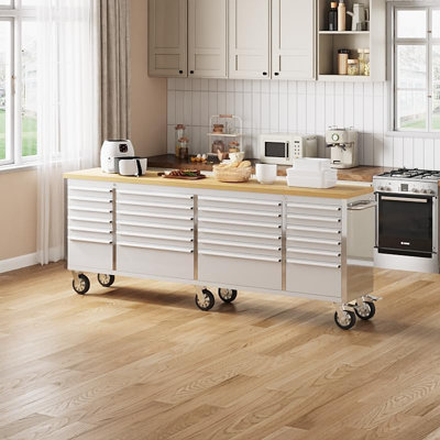 Coffre à outils mobile de 72 pouces, armoire de rangement pour outils avec 15 tiroirs, chariot de rangement pour outils en métal, établi à roulettes en acier inoxydable, roues verrouillables, coffre à outils à 3 compartiments pour garage, atelier, a