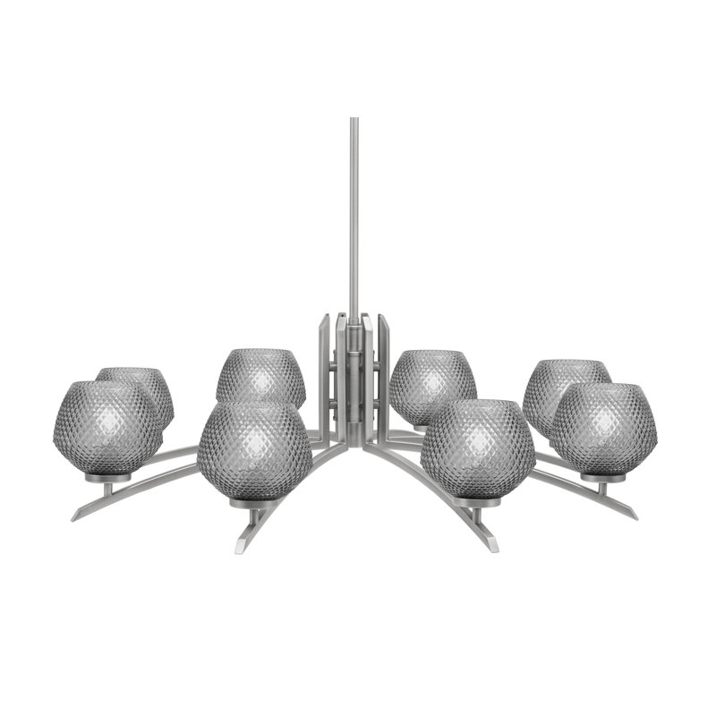 Lustre lumineux avec verre texturé fumé 6 po, Graphite, H 58,25 po x l 36 po x P 36 po, 8