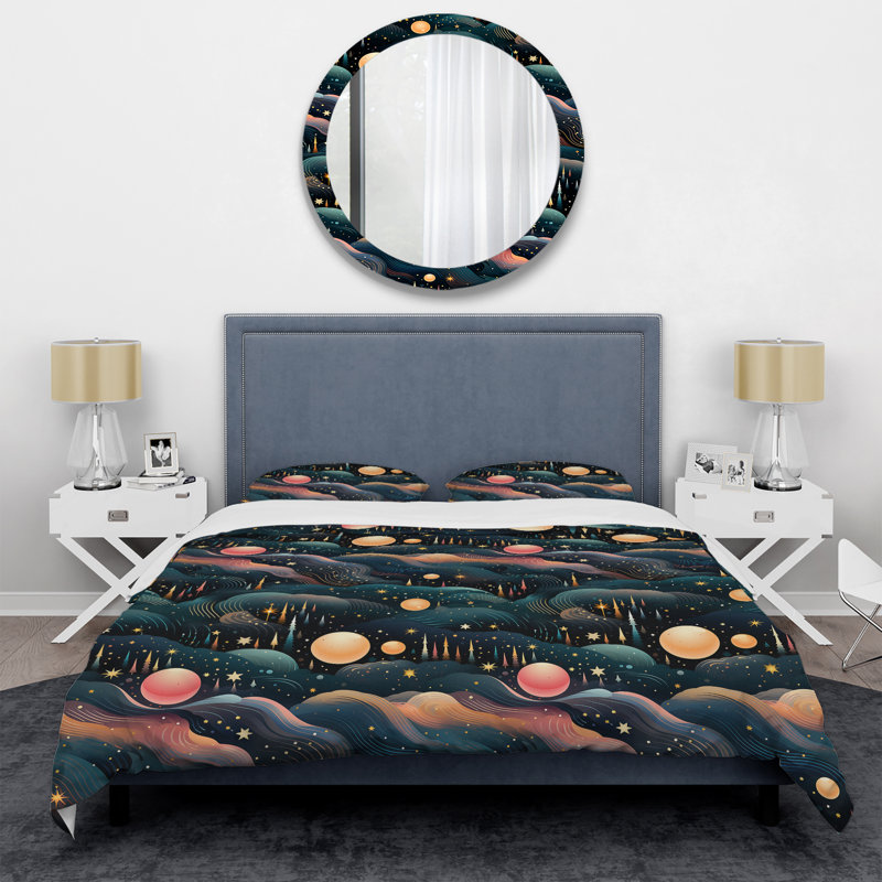 Literie Celestial Dreams Galaxy, Housse de couette pour grand lit et 2 taies décor