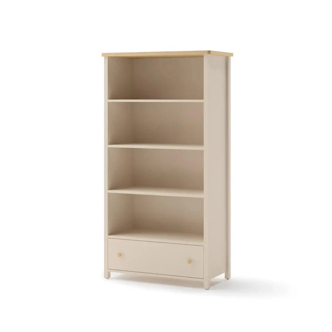 Bohumila 02 Bookcase 85cm - Beige & Oak Vincenza, Three Shelves & Drawer Storage