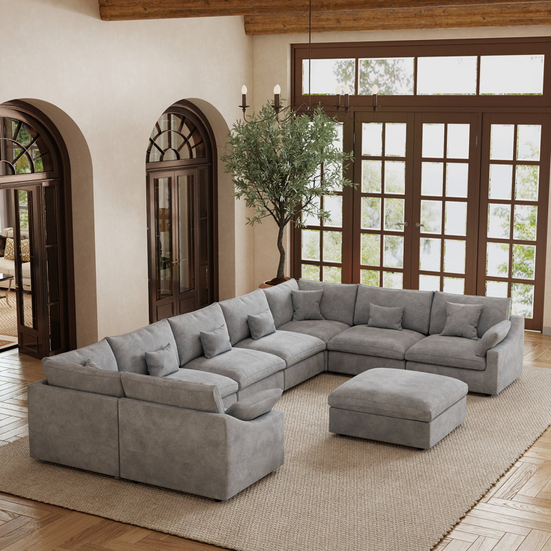 Canapé modulaire Elowen, Lin gris clair / chenille