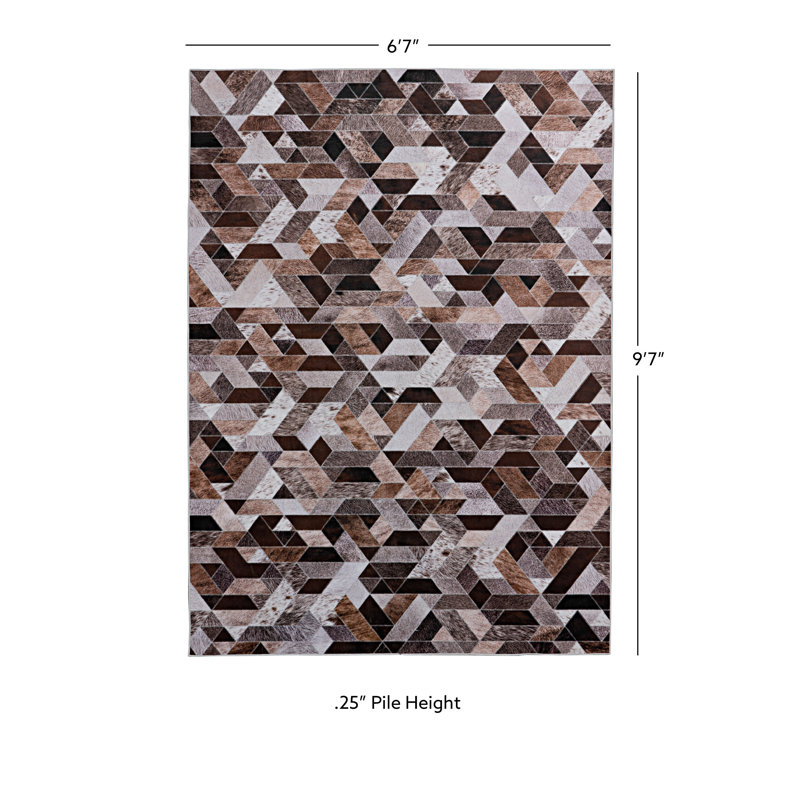 Tapis géométrique rectangulaire brun Jahmaal, Rectangle 6 pi 7 po x 9 pi 7 po
