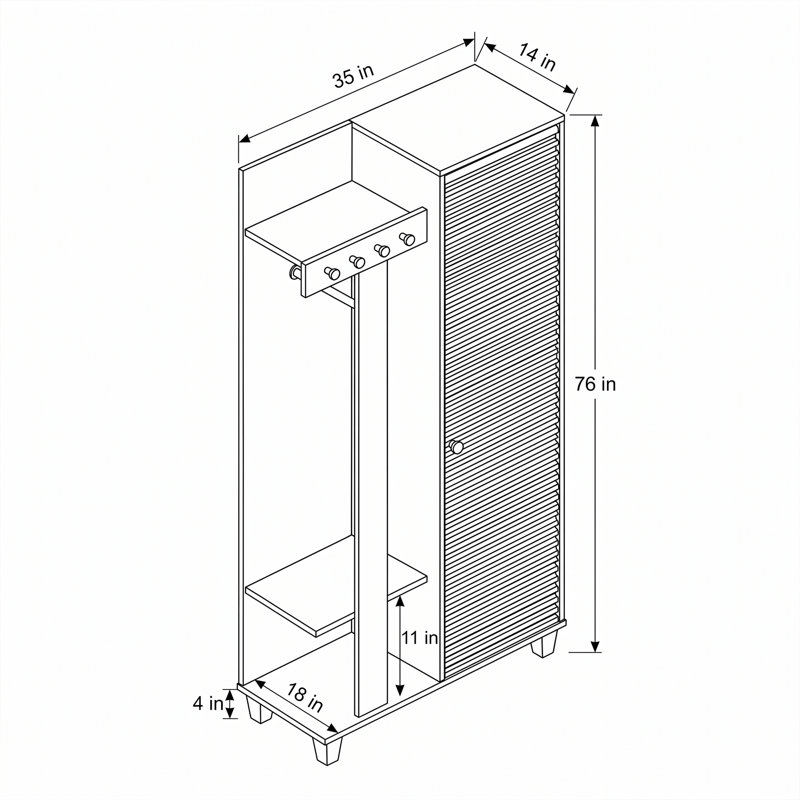 Aurelia 76" Hall Tree with Ribbed Storage Cabinet