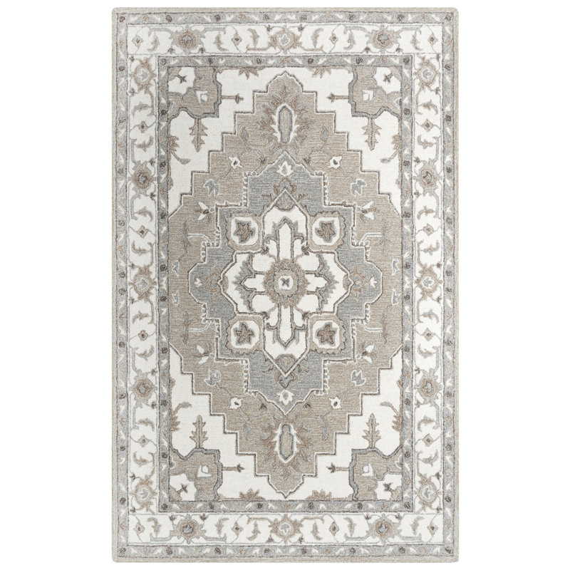 Tapis oriental gris en laine touffeté à la main Oriental, Rectangle 5 pi x 7 pi 6 po
