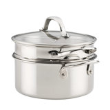 Vanderpump By Anolon Tri-Ply Clad Stainless Saucepot with Lid and Steamer Insert, 3-Quart, Stainless Steel
