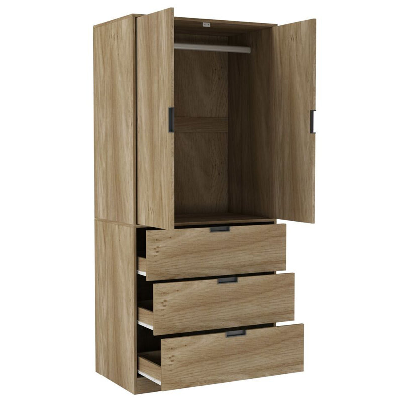 Stephy Solid Wood Wardrobe, Oak