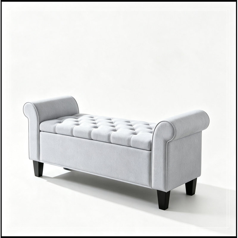Rangement capitonné avec accoudoirs roulés, Gris clair