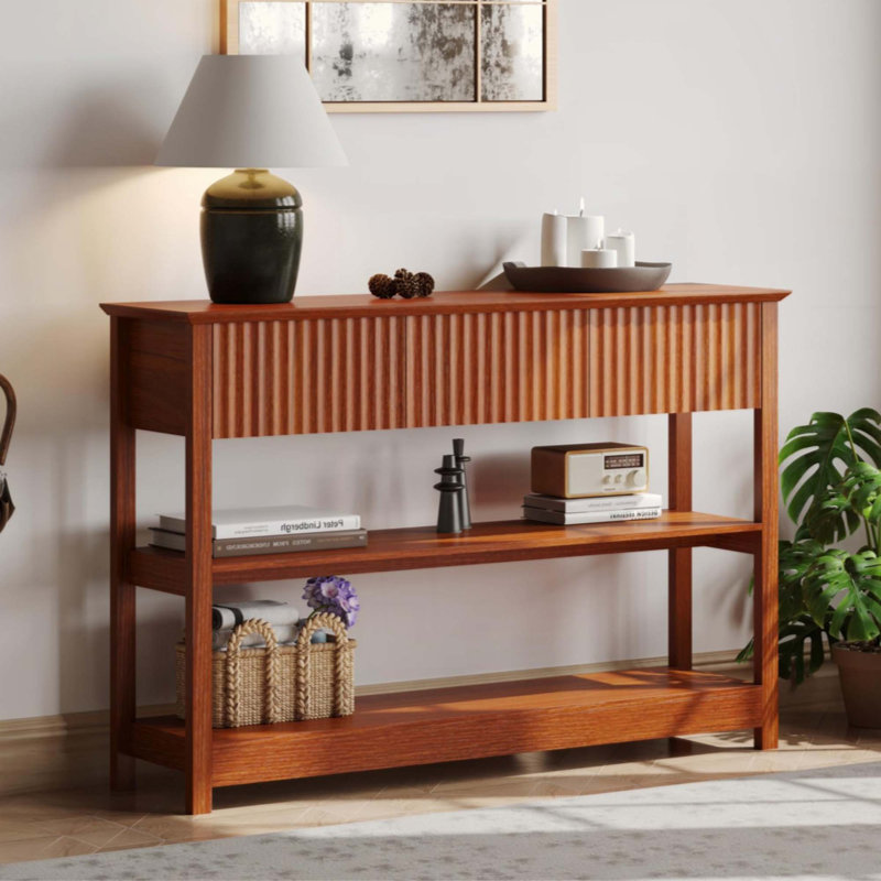 Console cannelée en panneau de fibres à densité moyenne avec tiroirs doubles et tablette de présentation, entrée / canapé élégant