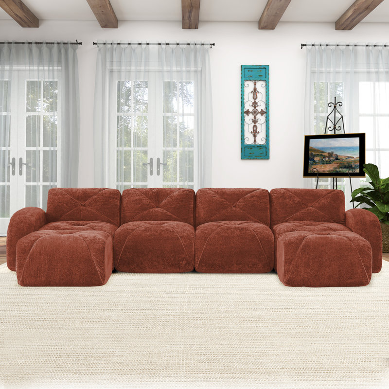 Ensemble de canapé en forme de U à compression de 140 pouces, canapé modulaire moderne à quatre places avec repose-pieds, canapé rembourré pour le salon ou la chambre à coucher, aucun assemblage requis.
