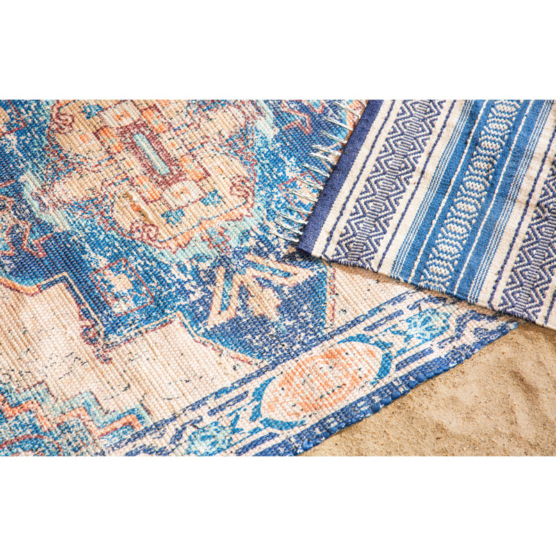 Bungalow Rose Blue and Coral Indoor/Outdoor Rug, 4'x6' & Reviews | Wayfair