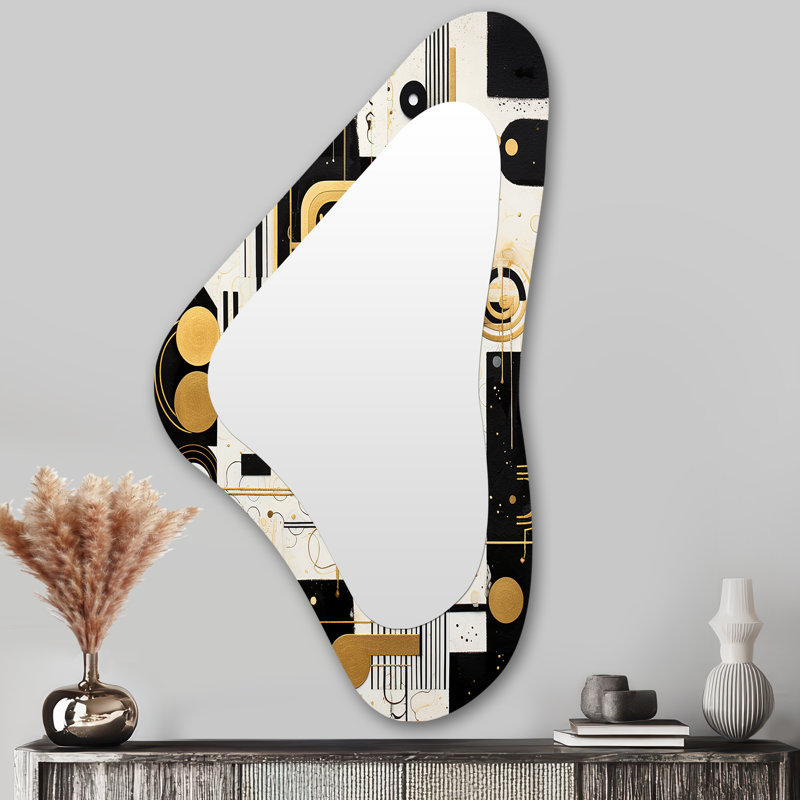 Gold Black White Sunday Jazz II - Irregular Abstract Collages Modern Unique Wall Mirror