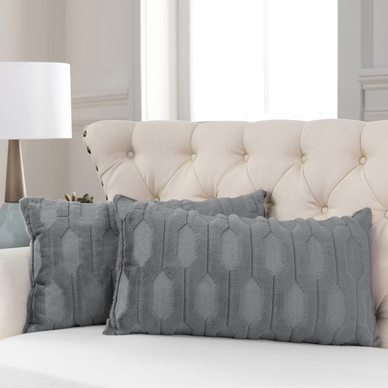 Housses de coussin en fausse fourrure Tatami, Gris anthracite