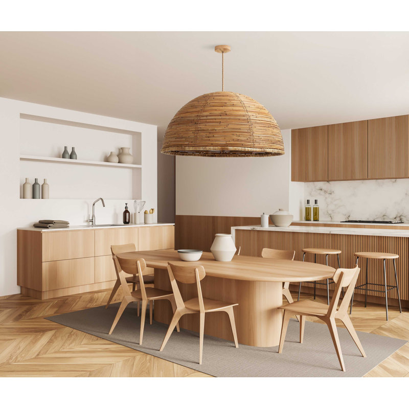 Luminaire suspendu à 1 lumière DEL en rotin naturel brun de 33 po Beckem Beckem
