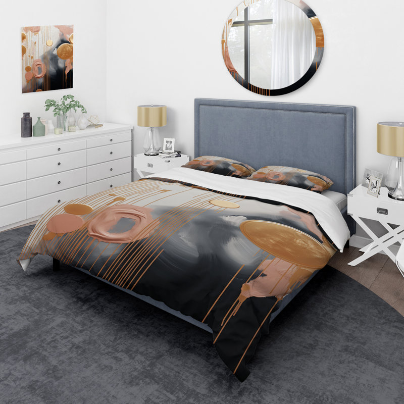 Ensemble de housse de couette or et blanc Abstract Shapes Harmony IV - Abstract Shapes