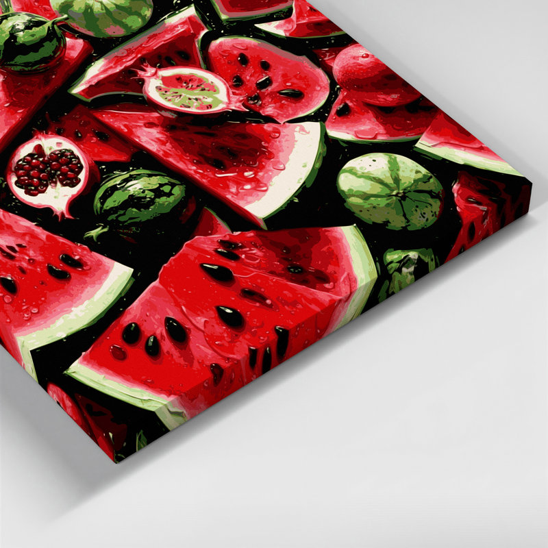 Art mural sur toile rouge avec fruits et melon d'eau, H 16 po x l 16 po