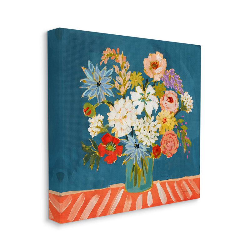 Art moderne sur toile, "Modern Mixed Vivid Flowers" par Liz Jardine, H 17 po x l 17 po x P 1,5 po