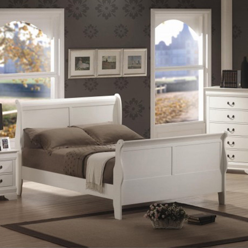 Lit-bateau en bois massif Hemmer, Double, Blanc