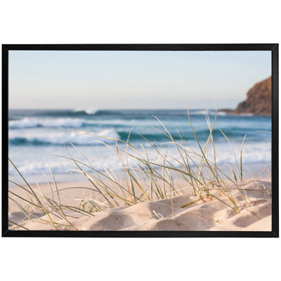 Decarlo Sunrise Light On White Sand Beach With Dune Grass In Australia With Turquoise Surf Waves Of The Pacific Ocean - Single Picture Frame Print