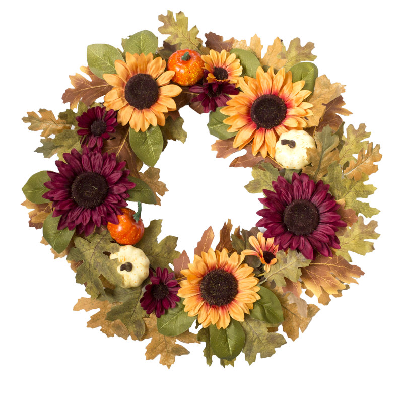 20" Thanksgiving Wreath with Faux Pumpkin and Sunflower for Front Door Window Wall