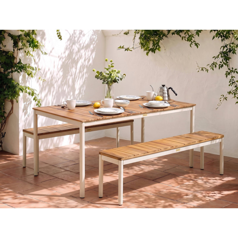 Kahrama Rectangular Acacia Solid Wood Steel Outdoor Dining Table - 180 cm W 90 cm D