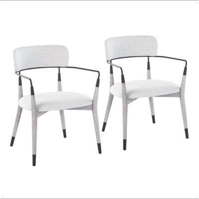 Chair in Brushed Wood and Fabric with Metal Accents - Set of 2
