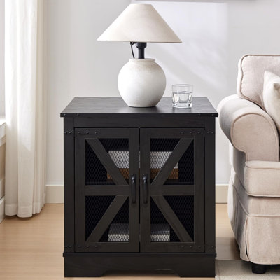 Farmhouse End Table with Charging Station - Nightstand with 2 Outlets & 2 USB Ports - Vintage Industrial Side Table