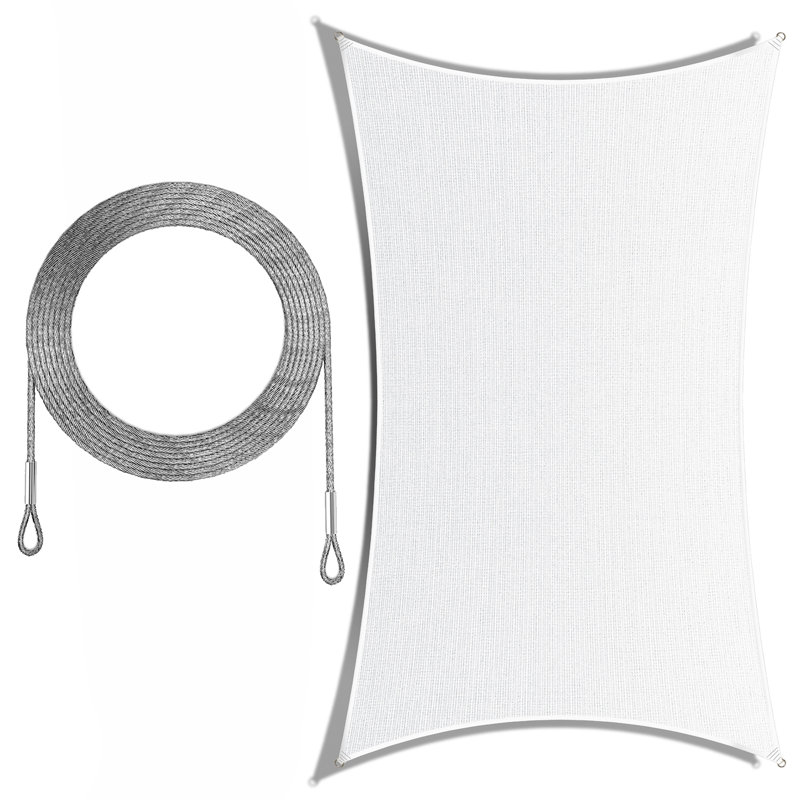 Voile d'ombrage rectangulaire avec 4 cordes d'installation, Blanc, Bordure de jardin 13 pi