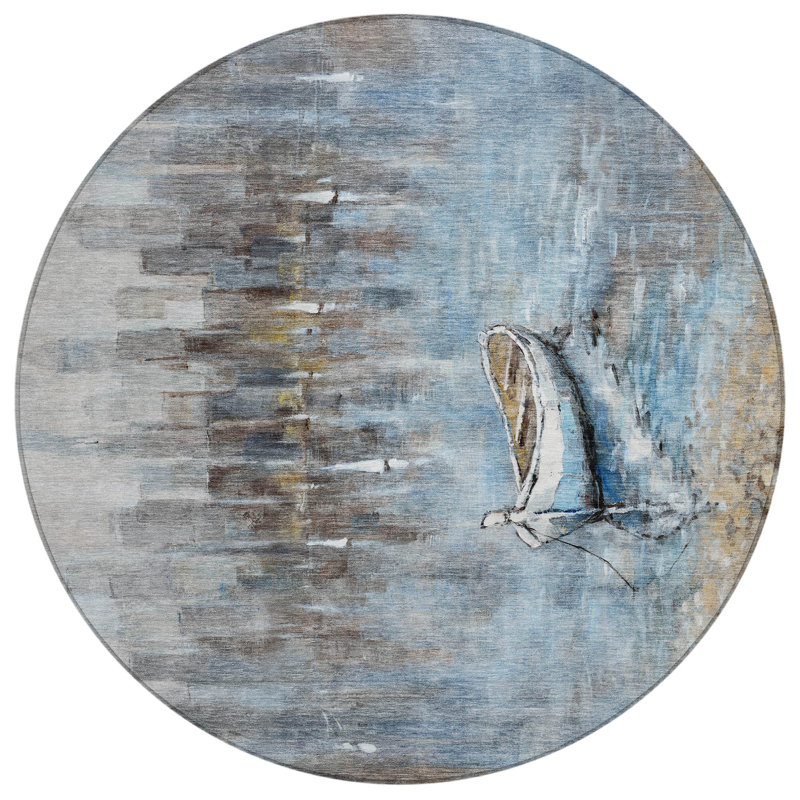 Tapis d'intérieur rond 8 pi bleu et beige