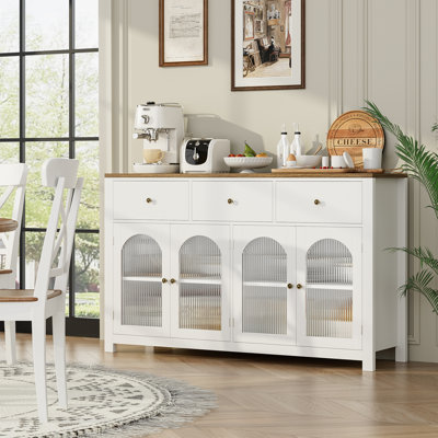 Bonnetta 55.1"W Modern Buffet Cabinet with Fluted Glass Doors - Kitchen Storage Sideboard, Coffee Bar Console Table, Adjustable Shelves for Living Roo