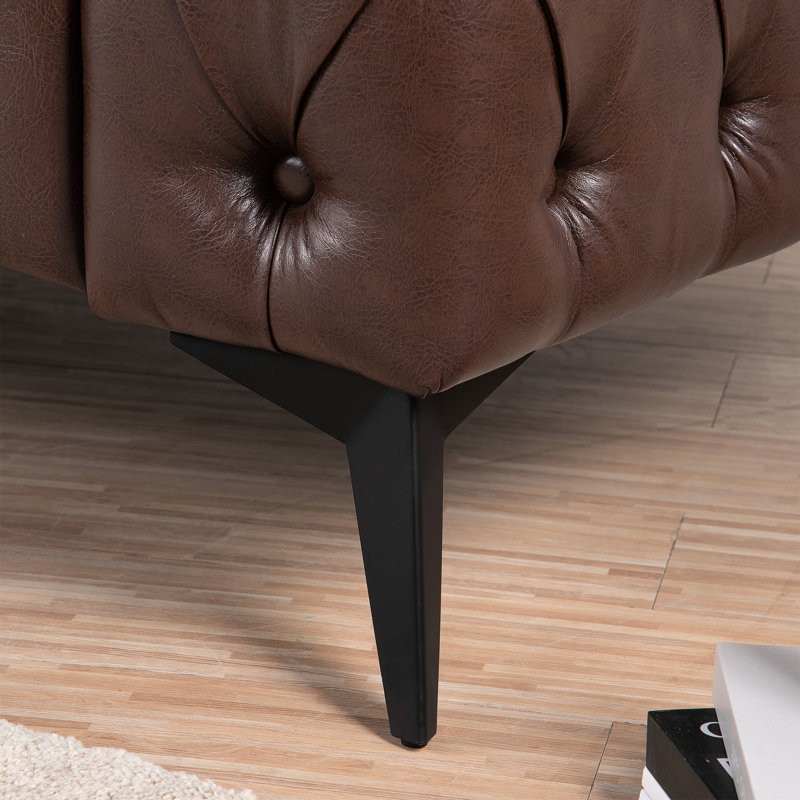 Largeur traditionnelle de 81,63 pouces, coussin amovible, pieds en fer 3 avec largeur, accoudoirs carrés, coussins, unité centrale brun foncé, pieds, magnifique canapé pour 3 personnes