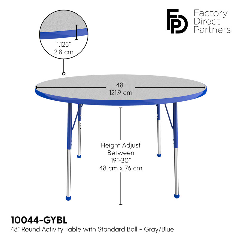 Table ronde à hauteur réglable, 48", Gris / bleu, Standard Ball Glide