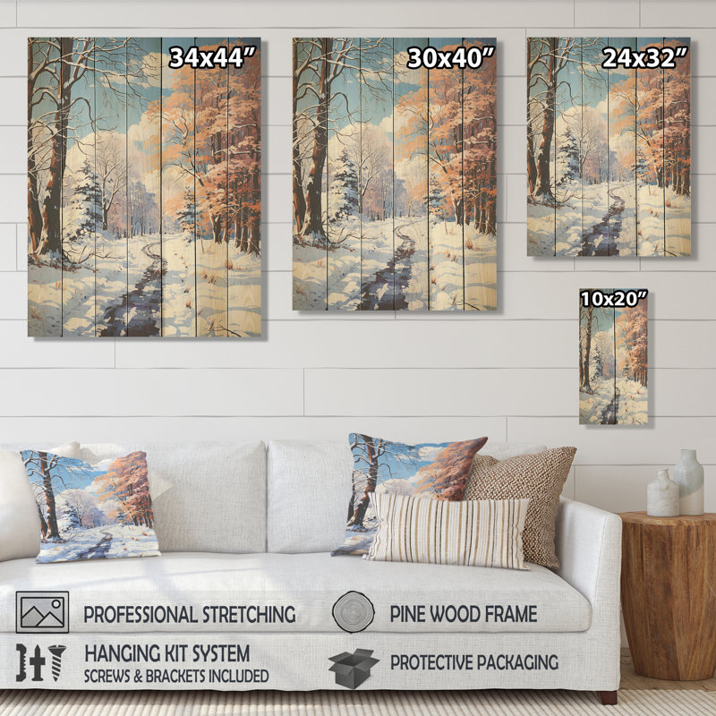 Sentier dans la forêt d'hiver I - Paysage d'hiver sur bois, H 44 po x l 34 po