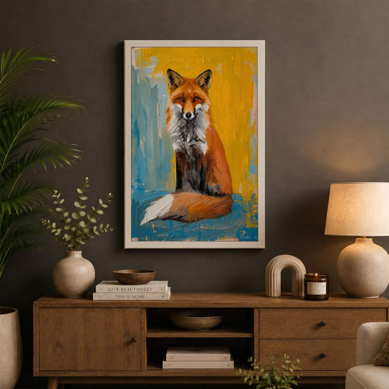 Contemplative Fox Modern - Wrapped Canvas, 24x16 - 61.0 x 40.6 cm, Cream Border