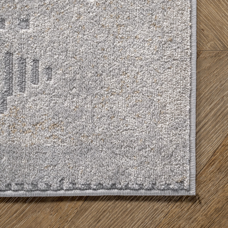 Abstract Light Gray Area Rug, Runner 2'6" x 9'6"