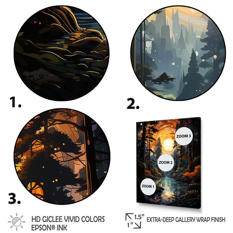 «Moonlight River Retreat Into The Forest III» - art mural forêt et rivière, Cadre flottant brun, H 32 po x l 16 po x P 1 po