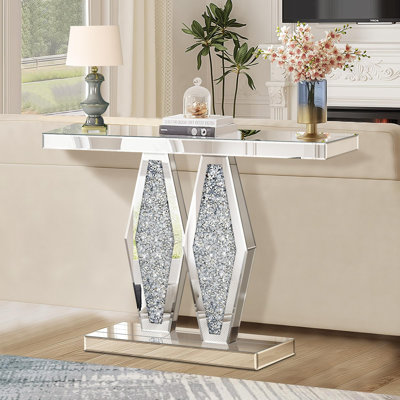 Mirrored Console Table With Crushed Diamond, 39.37" Long Silver Entryway Table