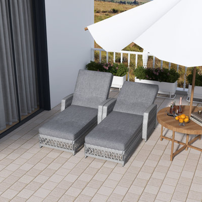 Outdoor 2 Pieces Wicker Patio Reclining Chaise, With Armrests,Powder-Coated Iron Frame,Adjustable Backrest & Feet,Thick And Removable & Washable Cushions,Easy To Install