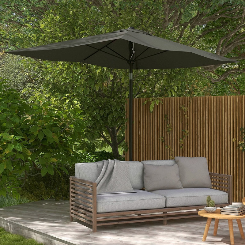 Parasol de marché d'extérieur rectangulaire de 6,5 pi x 10 pi avec manivelle et inclinaison à bouton-poussoir, Gris