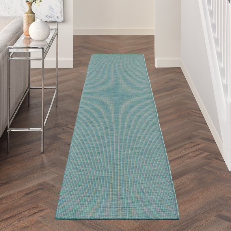 Lillehammer Solid Indoor/Outdoor Area Rug, Runner 2'2" x 12', Aqua Blue