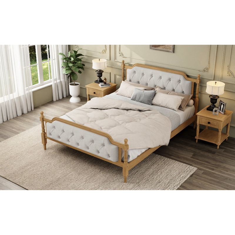 Structure de lit de tête de lit très grand en bois massif, sans sommier, noyer avec noyer, bois durable, Noyer