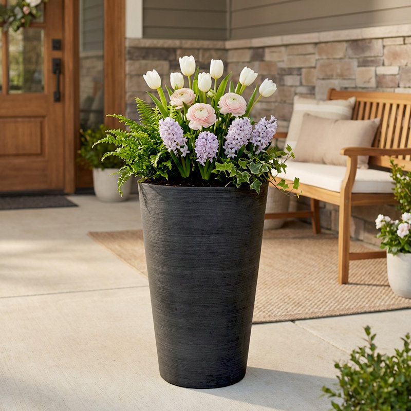 Grand pot à fleurs Miley, H 13 po x l 10 po x P 10 po, Noir, noir, noir, noir