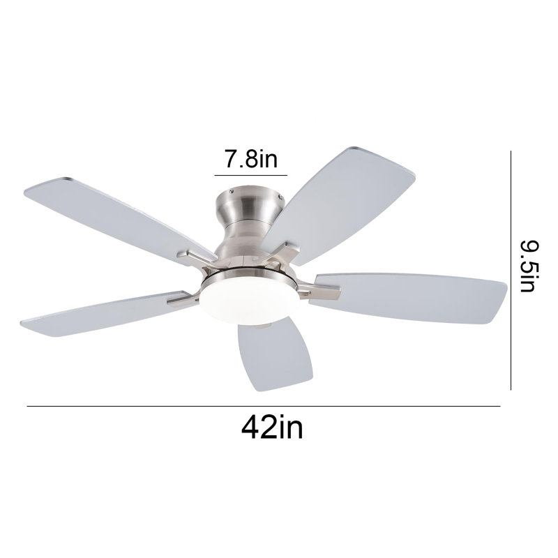 42 Inch Low Profile Ceiling Fan with Light and Remote Control, Nickel, Nickel