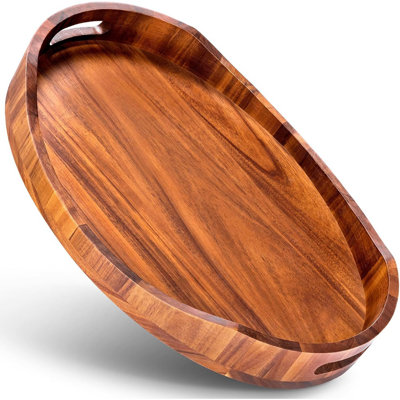 Plateau de service en bois avec poignées, plateau décoratif pour table basse, repose-pieds, déjeuner au lit et décoration intérieure