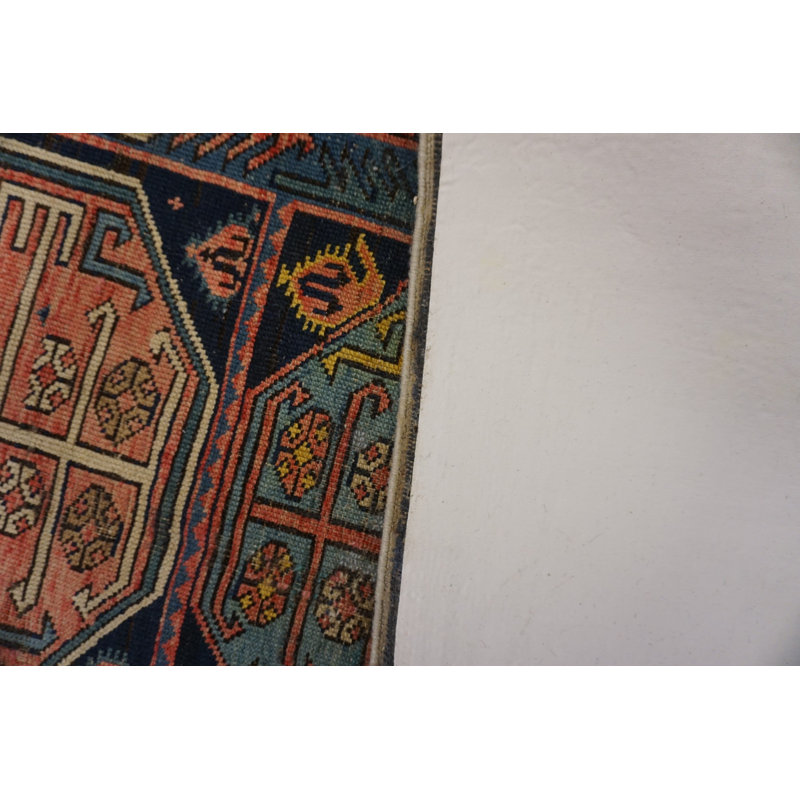 Early 20th Century Antique Blue Tribal Geometric Small Size Square Shape Caucasian Shirvan Rug