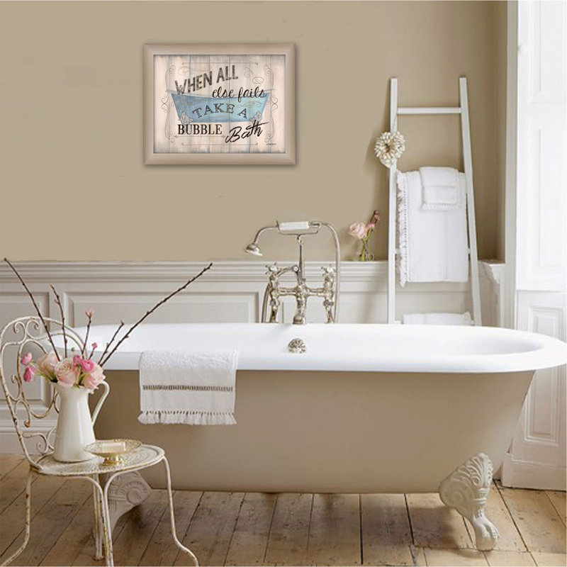 «Take a Bubble Bath» par Debbie DeWitt, art mural imprimé, affiche prête à accrocher, cadre beige