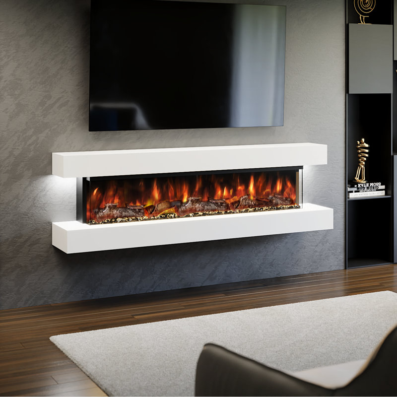 Studio 6 - 72-Inch Wall Mounted Electric Fireplace | Fully Assembled | 3-Sided Panoramic Flame | Remote Control | LED Side Lights