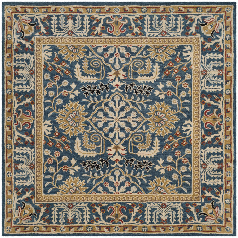 Armintha Oriental Wool Dark Blue Area Rug, Square 6'