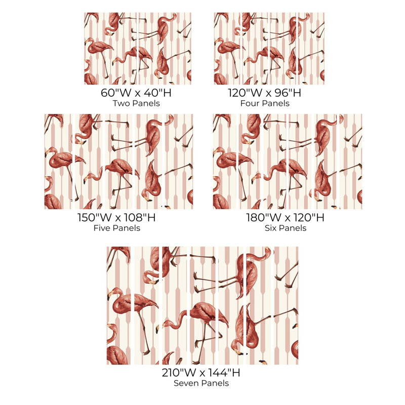 Murale pelez et collez de qualité supérieure - Motif flamant rose, L 96 po x l 120 po