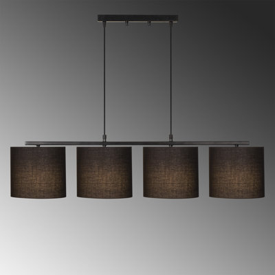 Modern Black Chandelier, Adjustable Height, 47.2 x 9.8 inches | Metal Body with Fabric Cap, 4 x E27 Max 40W Sockets | Elegant Scandinavian Design, Perfect for Living Room, Dining Room & Entryways