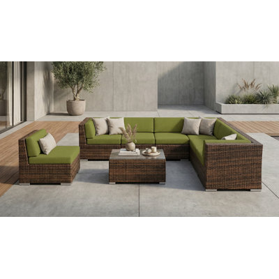 Ensemble de conversation en osier pour 7 personnes avec coussins Billyjo Wicker